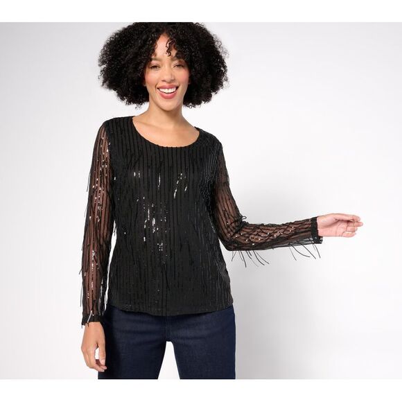 Women with Control Women's Top Plus Sz 3X Drippy Sequin Black A670843 - Picture 1 of 4